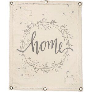 “Home” Canvas Wall Banner with Wreath – Hand Lettered Inspirational Wall Décor